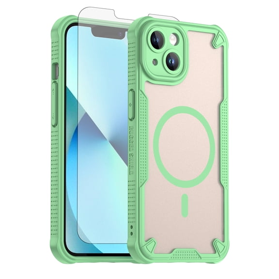 Asuwish Phone Case for iPhone 13 6.1 inch Compatible with Magsafe Magnetic Tempered Glass Screen Protector Translucent Matte Back Shockproof Protective Cell Cover iPhone13 5G iP13 Women Men Green