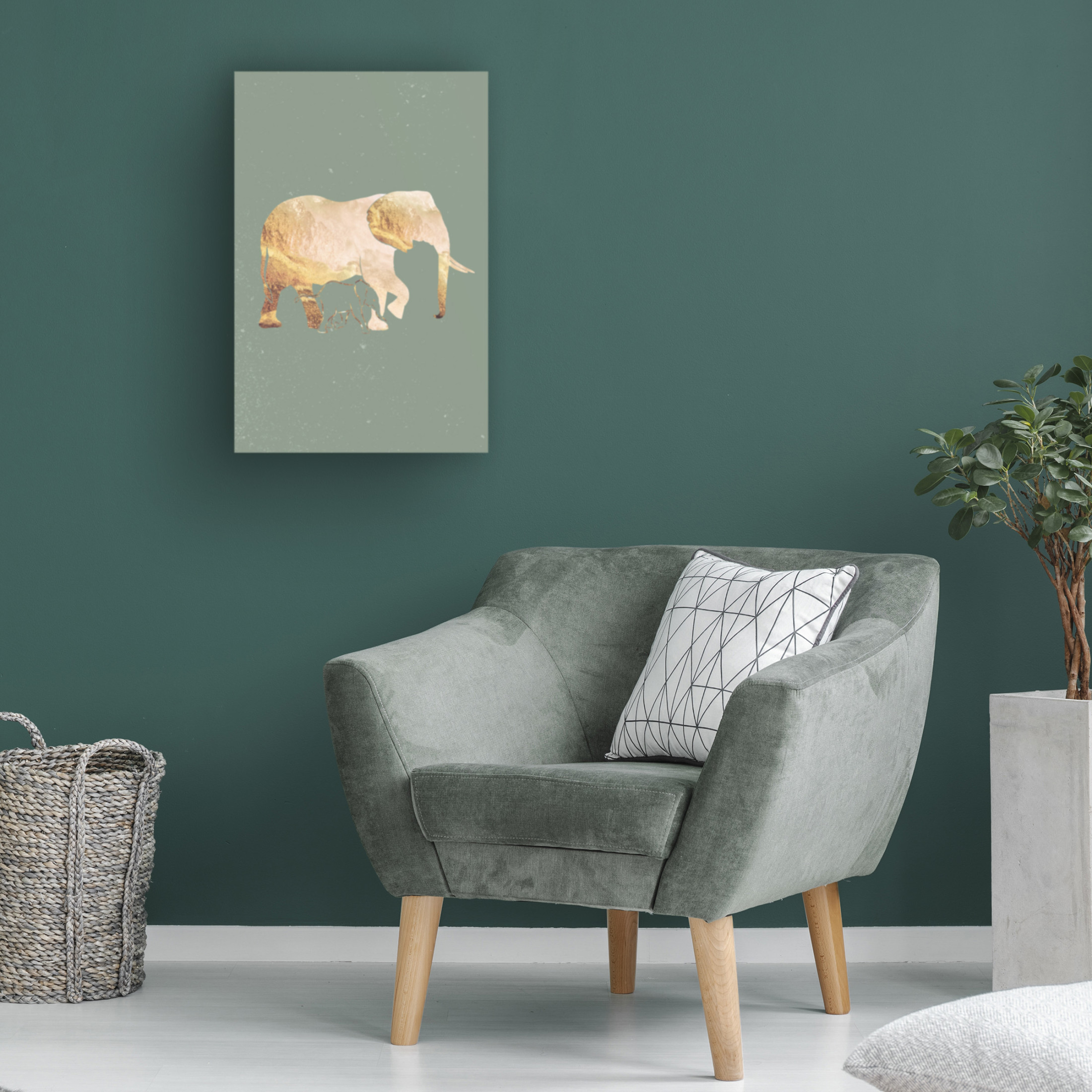 Trademark Fine Art Sarah Manovski Sage Green Gold Elephants 2 Canvas Wall Art