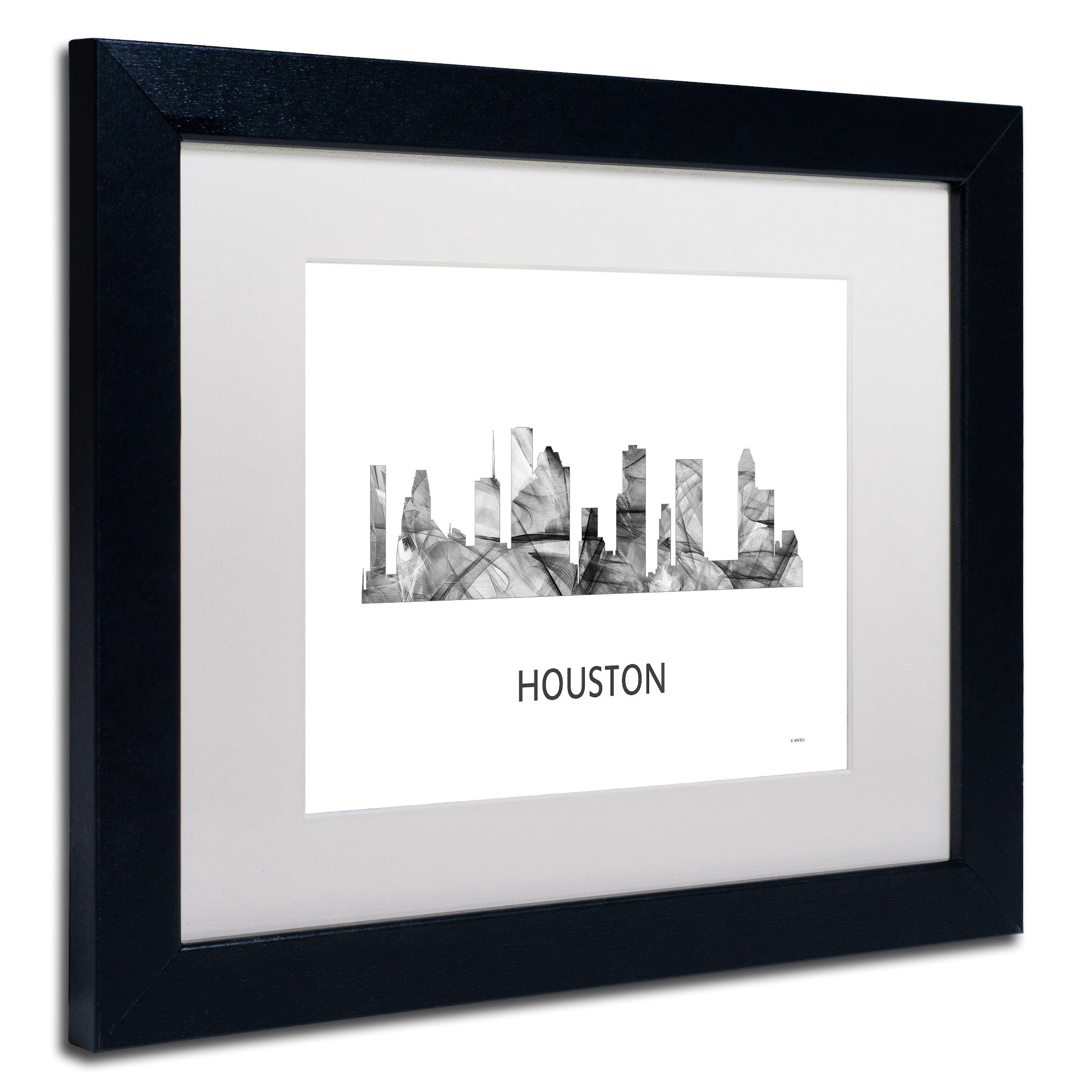 Trademark Fine Art 'Houston Texas Skyline WB-BW' Canvas Art by Marlene Watson, White Matte, Black Frame