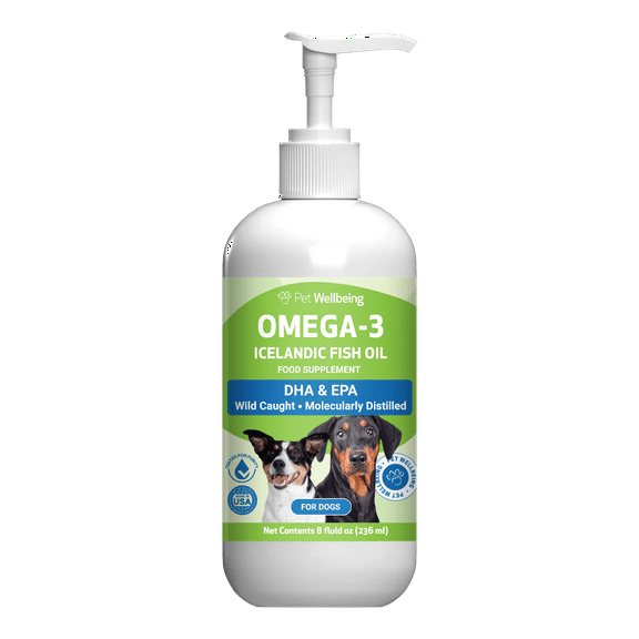 Pet Wellbeing Natural Supplement for Healthy Skin and Coat, Omega-3 Icelandic Fish Oil for Dogs 8oz (236ml)
