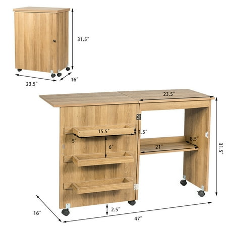 Gymax Folding Sewing Craft Table Shelf Storage Cabinet Home Furniture W Wheels Natural Walmart Canada