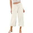 thumbnail image 1 of Yuyuzo Wide Leg Pants for Women High Waist Cotton Linen Drawstring Ruched Solid Color Boho Beach Trousers, 1 of 5