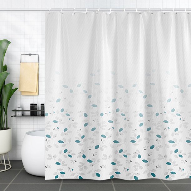Cortina de ducha de poliéster grueso e impermeable con estampado de mimosa, 180 x 120 cm, cortina colgante para baño con ganchos, tela opaca para mayor privacidad.,Vsgery