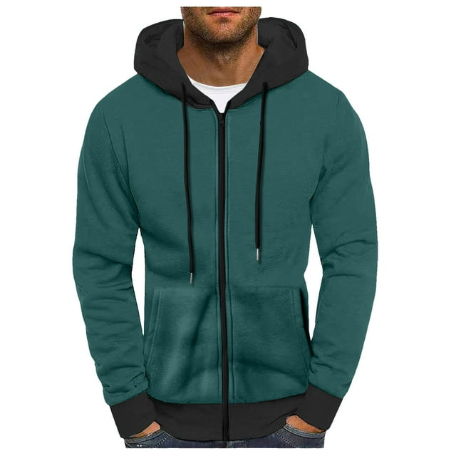 Men's Color Block Hoodie Pullover Winter Warm Comfortable Thread Drawstring Casual Sweatshirt for Autumn Outdoor
