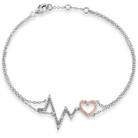 Miabella Diamond-Accent Two-Tone White and Rose Sterling Silver Heart Bracelet, 8