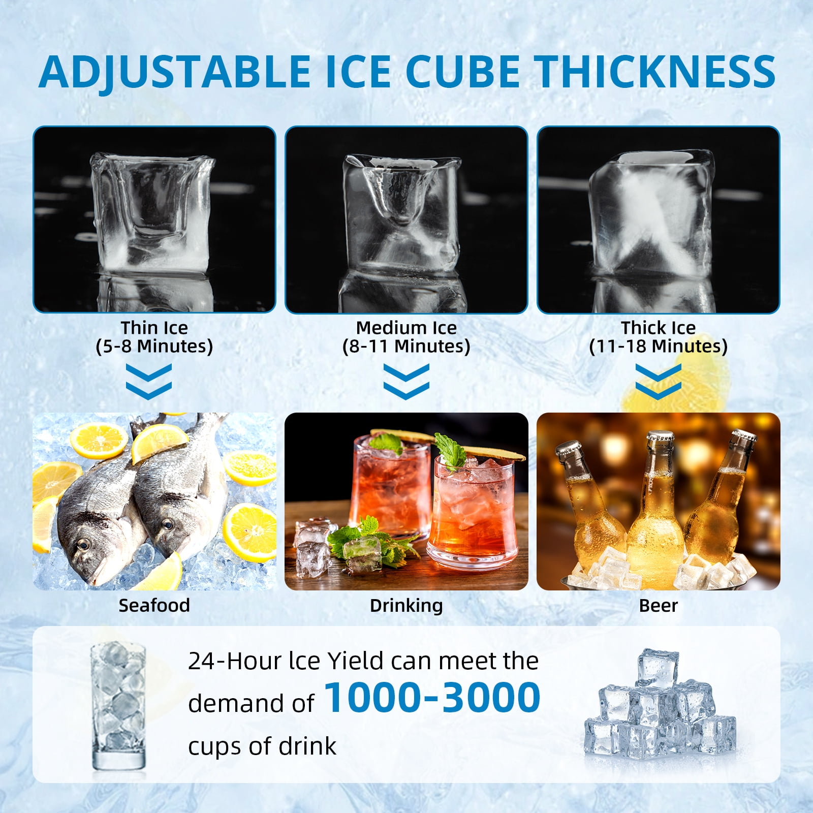 Garvee Commercial Ice Maker Machine 265lbs/24H, Stainless Steel Under Counter Ice Maker with 55lbs Storage, Single Water Inlet, Efficient Ice Production, Silver & Black