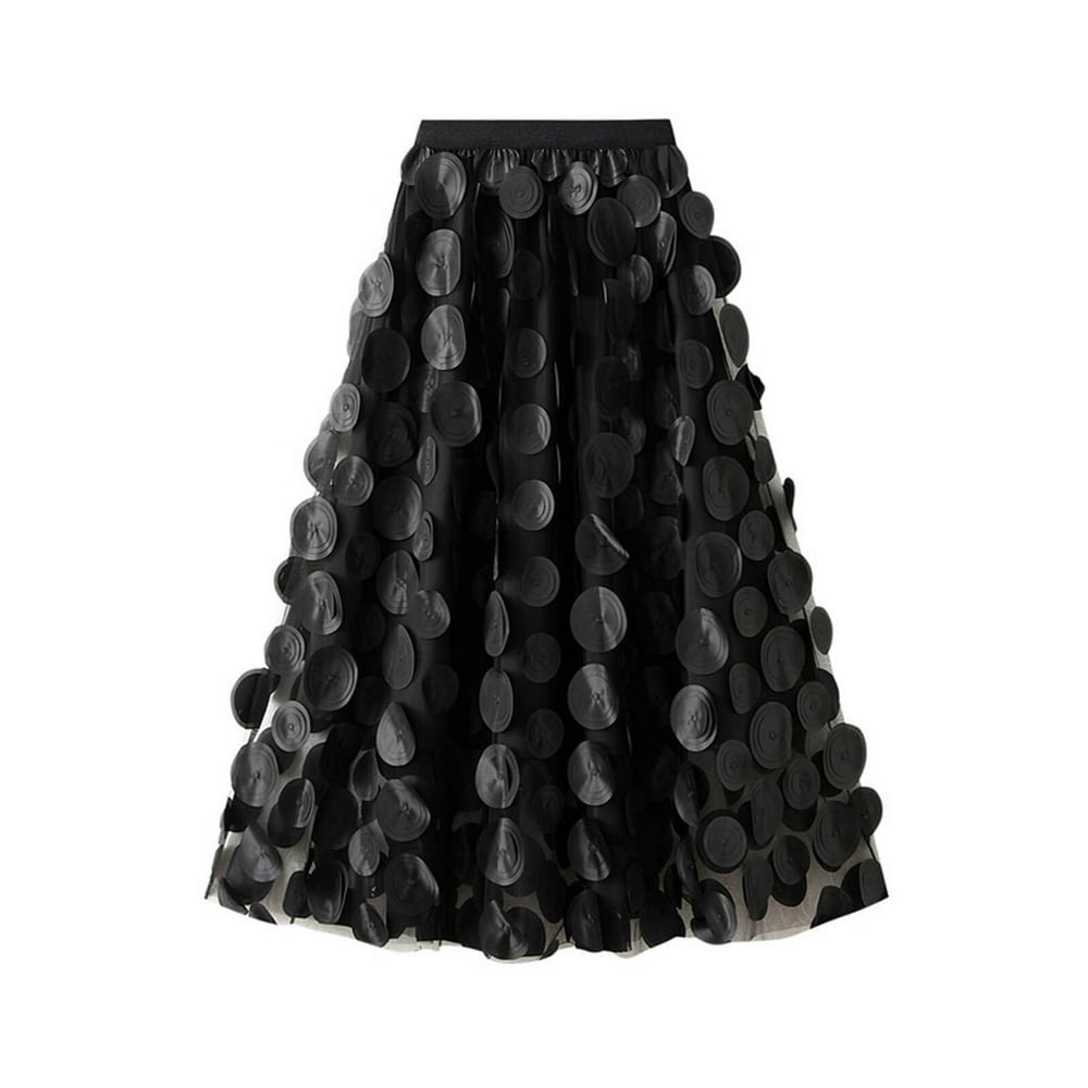 Women s Polka Dot Black Fall Skirt Elegant High Waist Cocktail Party Wedding Flared A Line Midi Skirts Walmart