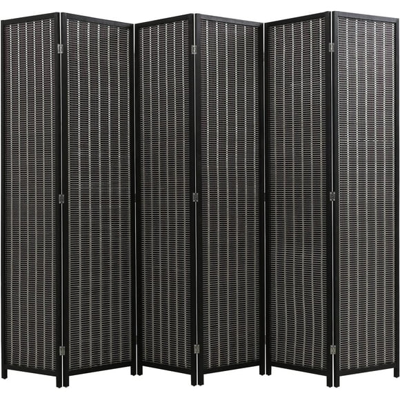 6 Panel 72 Inch Room Divider Bamboo Folding Privacy Wall Divider Wood Screen for Home Bedroom, Black