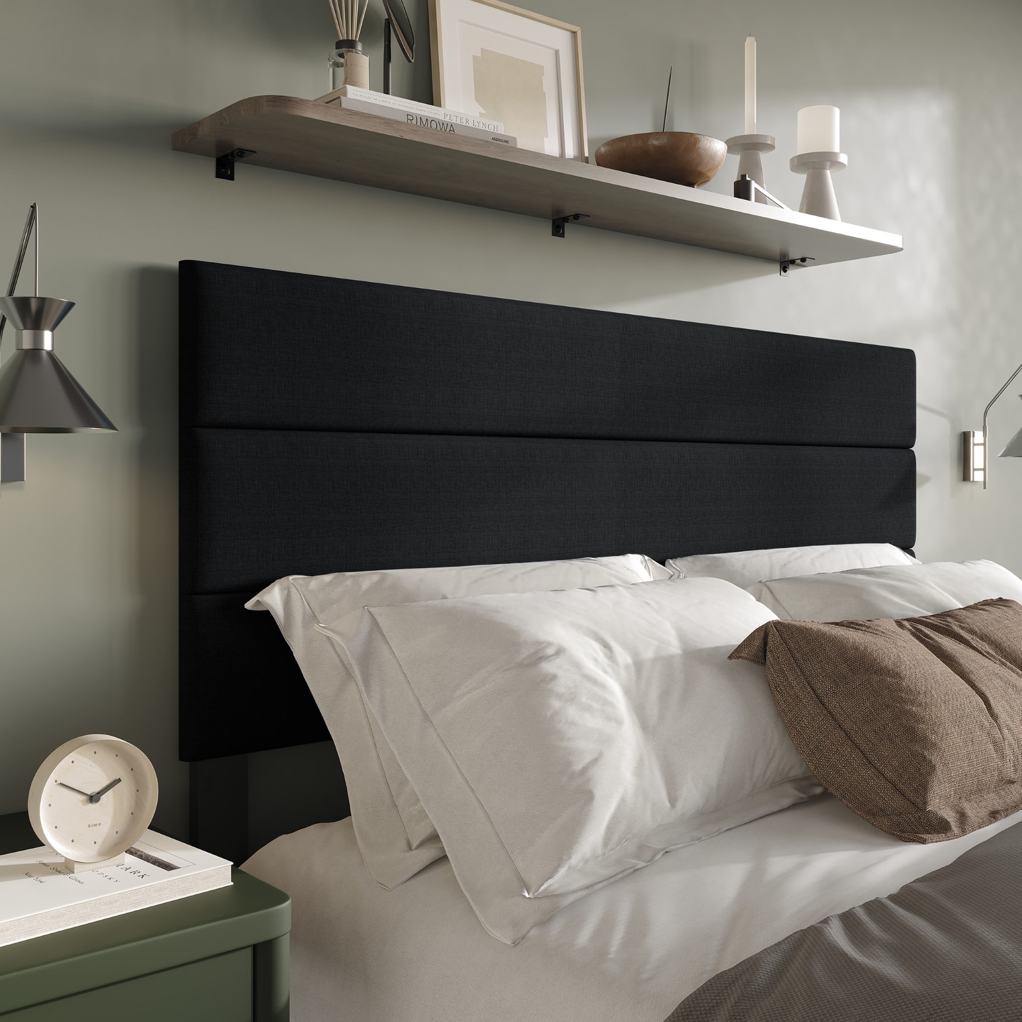 Home Design Corona Twin Upholstered Headboard with Foam Padding and Adjustable Base, Black, Easy Assembly