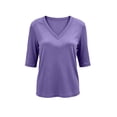 thumbnail image 5 of GZWYHT Women's Half Sleeve Ribbed Knit T Shirts Classic V Neck Slim Fit Soft Stretchy Casual Tops Comfy Everyday Tees Purple M, 5 of 9