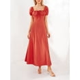 thumbnail image 3 of ZAXARRA Robe Longue d'Été pour Femmes Couleur Unie Manches Courtes Col Carré Froncée Robe de Soirée, 3 of 9