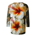 thumbnail image 4 of CYMMPU 3/4 Sleeve Blouses for Women Dressy Casual T-Shirts Crew Neck Summer Fashion Shirts Spring Tops Loose Fit Flower Printed Lightweight Basic T-Shirts Multicolor S, 4 of 5