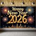 thumbnail image 6 of Golden Lettering Happy New Year Banner Firework Design 2026 New Year Display Star-studded City Skyline New Year Backdrop for New Year Party Holiday Celebration Indoor Decoration, 6 of 9