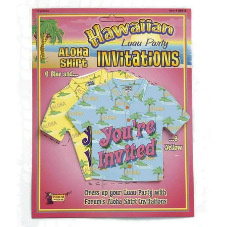 Forum Hawaiian Luau Miniature Aloha Shirt 4.5" Party Invitations, 12 CT