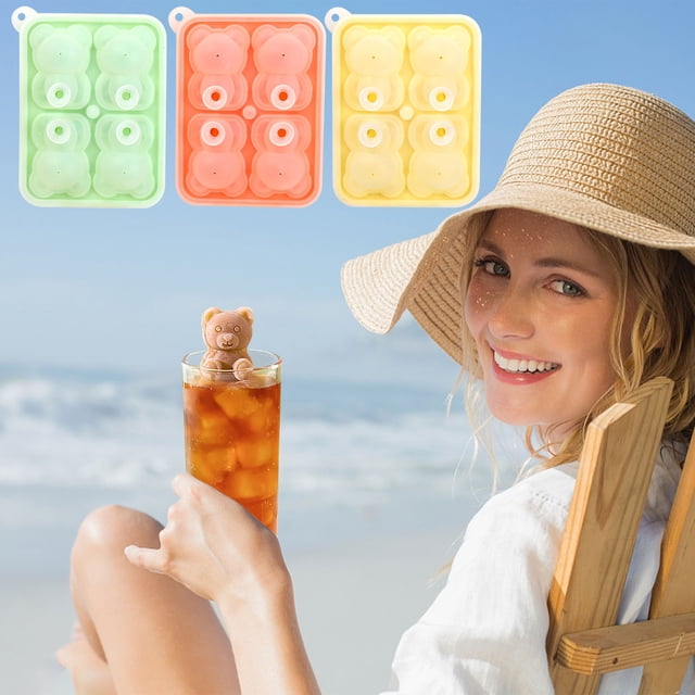 Silicona para moldes de hielo Bear - Pack de 2, máquina de polos de 6 cavidades con tapa, bandeja congeladora sin BPA para helado, bebidas de verano y cócteles