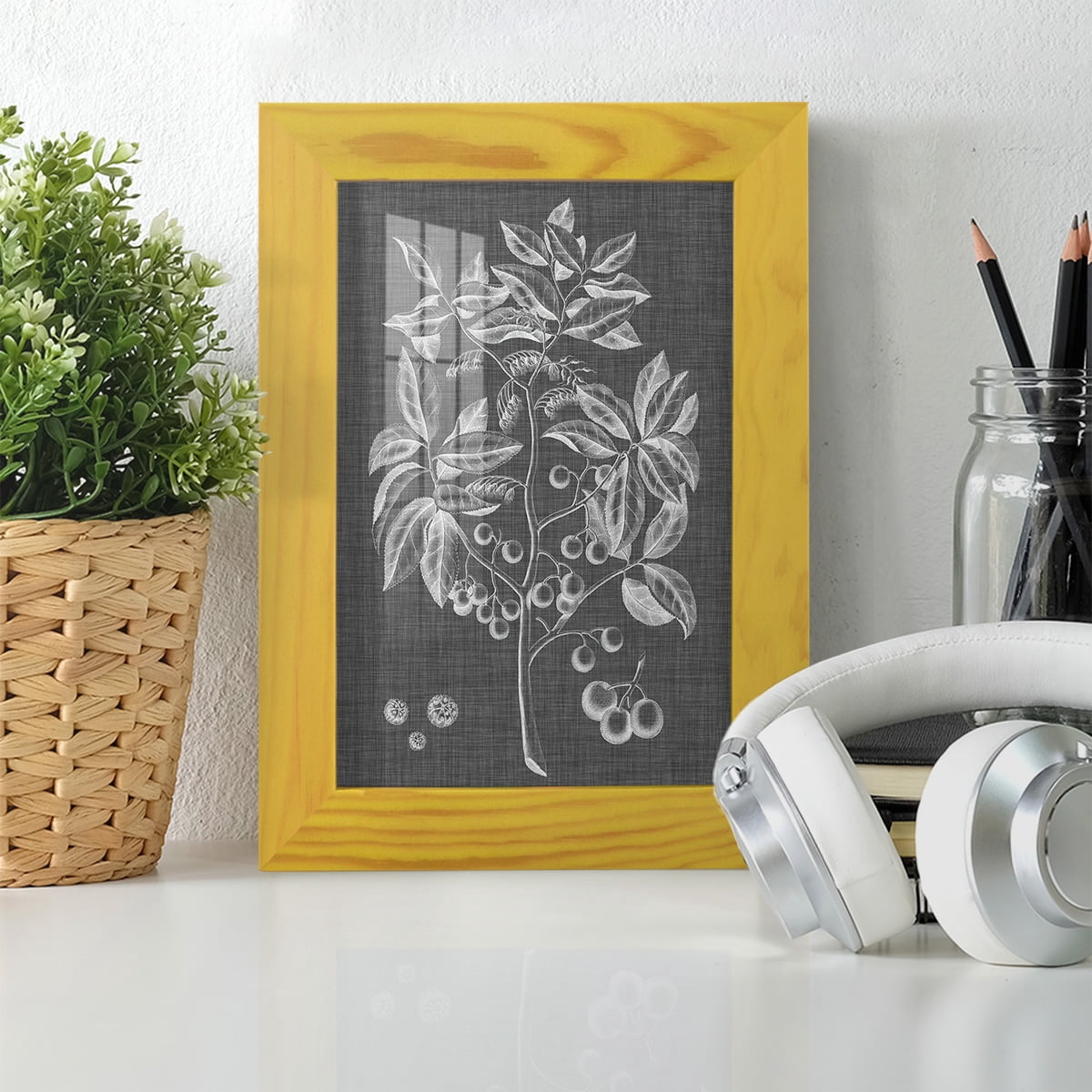 Graphic Foliage VI - Framed Print w/glass - Sunflower Yellow