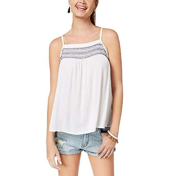 Ultra Flirt Junior's, Embroidered Smocked Tank Top, White, S