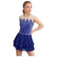 thumbnail image 1 of Ocealan Robe de Danse Patinage à Volants Sans Manches avec Strass Brillants pour Filles, Bleu Marine 6, 1 of 6