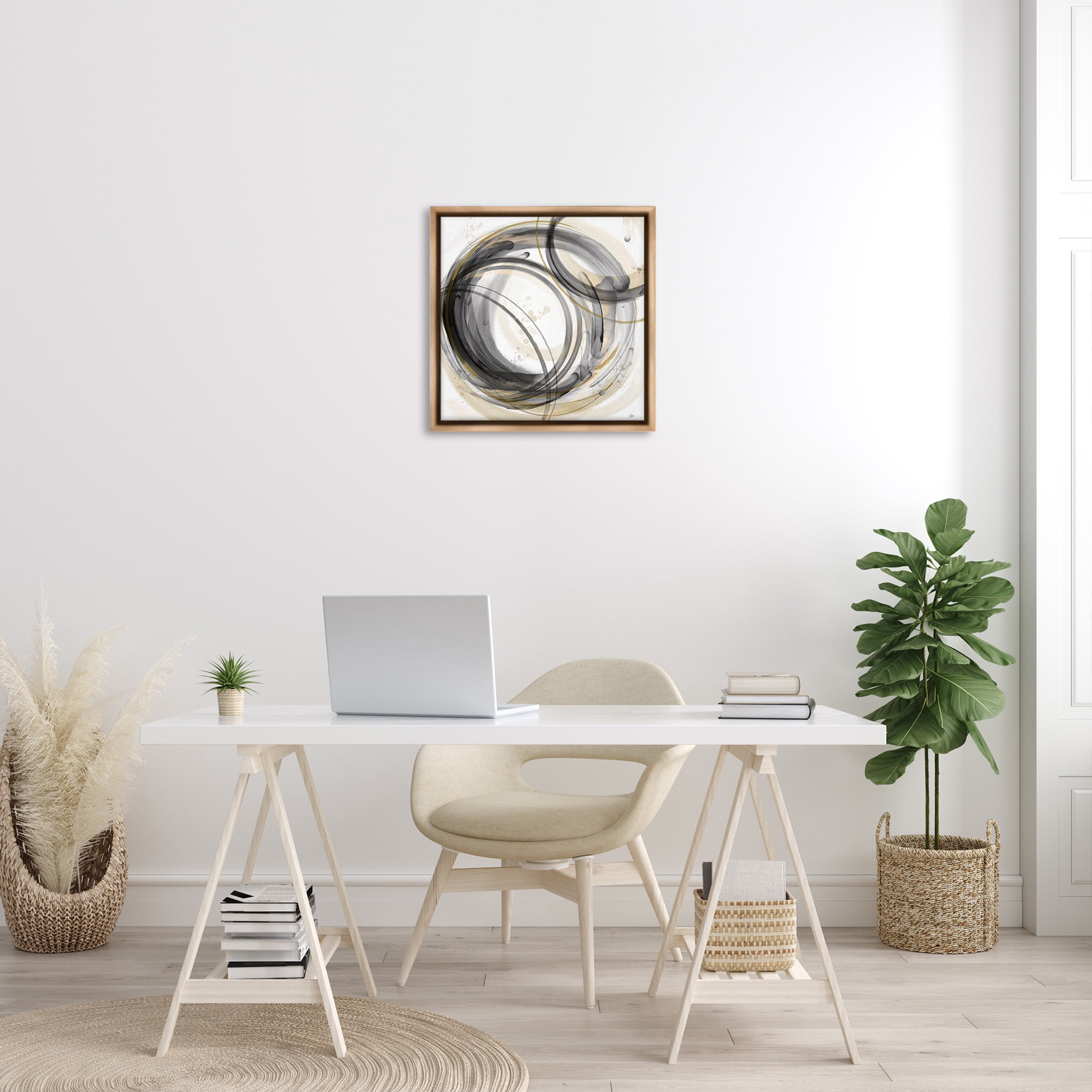 Stupell Industries Neutral Circular Abstract Abstract Painting Brown Floater Framed Canvas Art Print Wall Art, 25 x 25