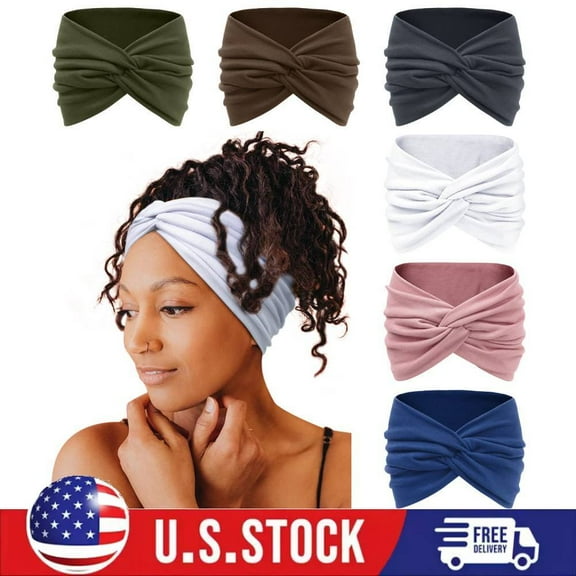 6 Pack 7'' Twisted Knot Wide Headbands for Women, Extra Large Turban Hairband