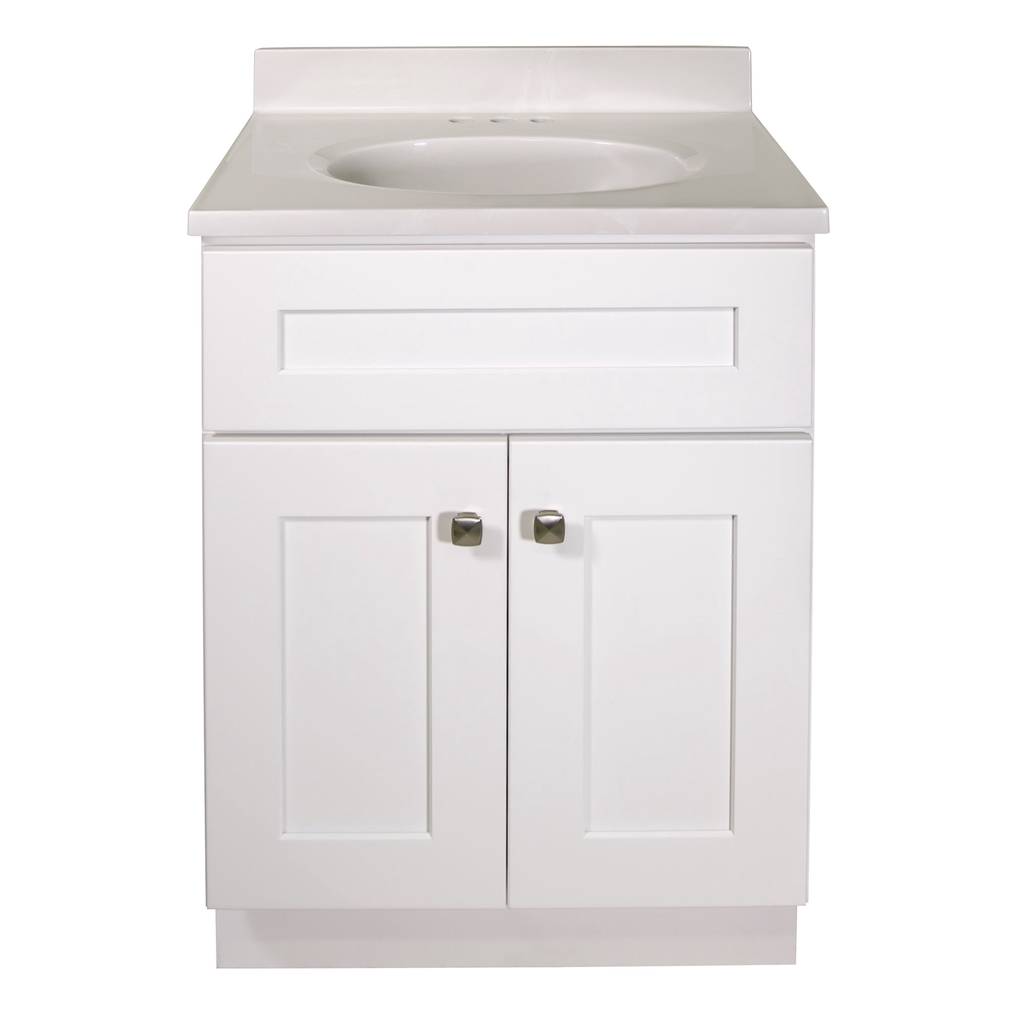 Design House Brookings 25" x 19" Ready to Assemble Shaker 2-Door Bath Vanity with Cultured Marble 4" Centerset Top, White/Ivory Swirl