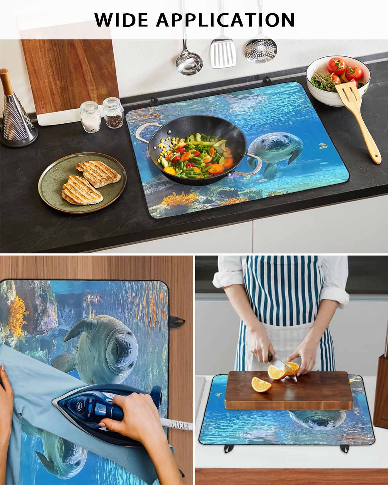 nqOlkjepod Large Induction Cooktop Protector Mat 24"x21", Blue Seal Coastal Stove Top Covers for Electric Stove, Nautical Summer Beach Ocean Decorative Stove Burner Cover Mats, Glass Top Stove Cover