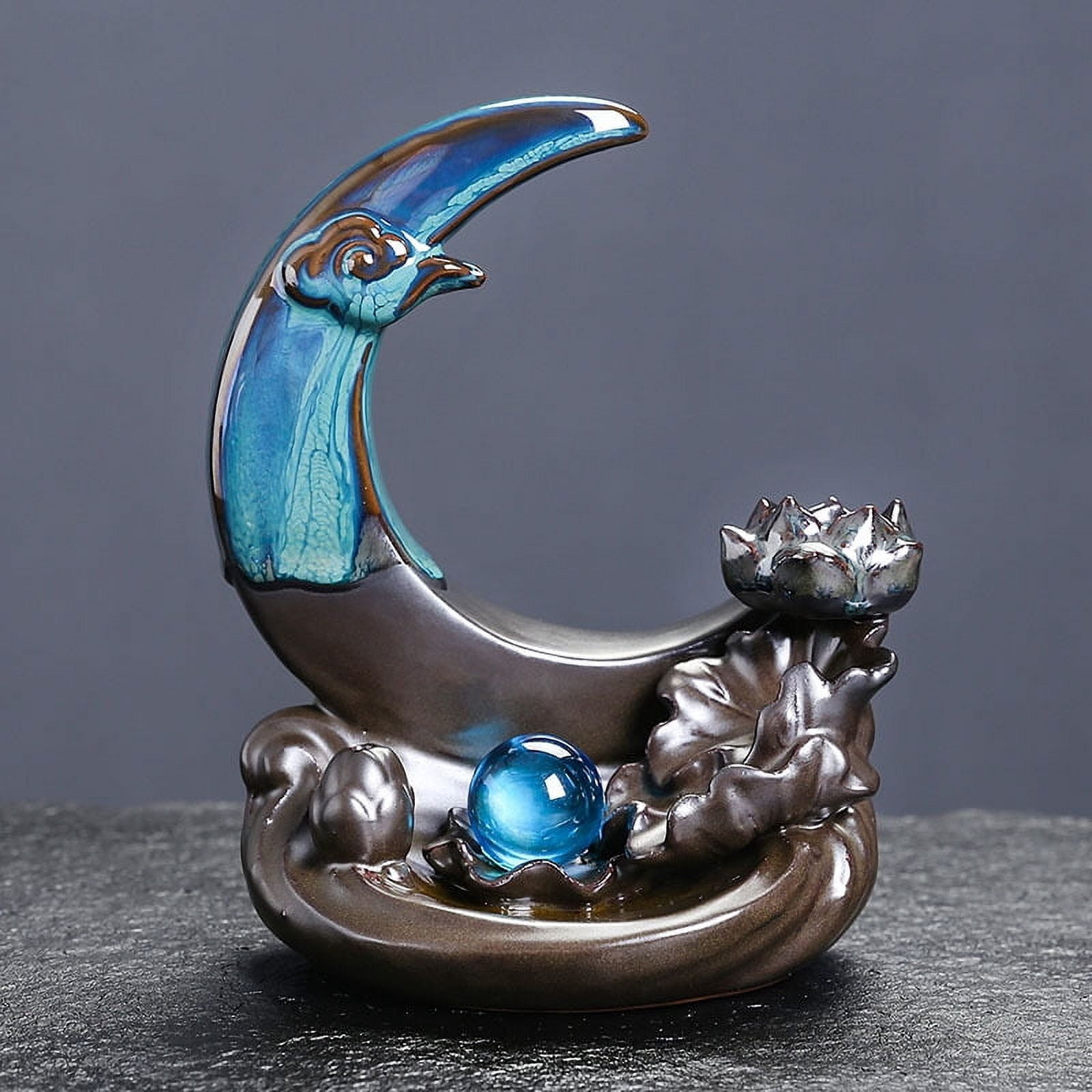 Ceramic Backflow Sandalwood Incense Burner Creative Moon Lotus Leaf Smoke Incense Stick Holder Zen Ornament Craft Decoration