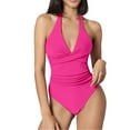 thumbnail image 3 of Stylish Swimwear One Women V Neck Control Bathing Suit Ruched Swimsuits for and Comfort, 3 of 8