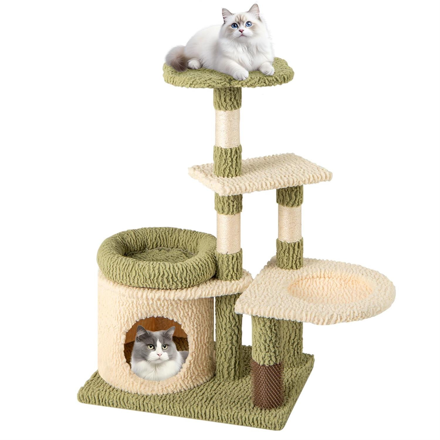 Pefilos 38" Tall Multi-Level Kitten Tower, Condo & Green Padded Bed, Hammock & Sisal Scratching Posts, Green