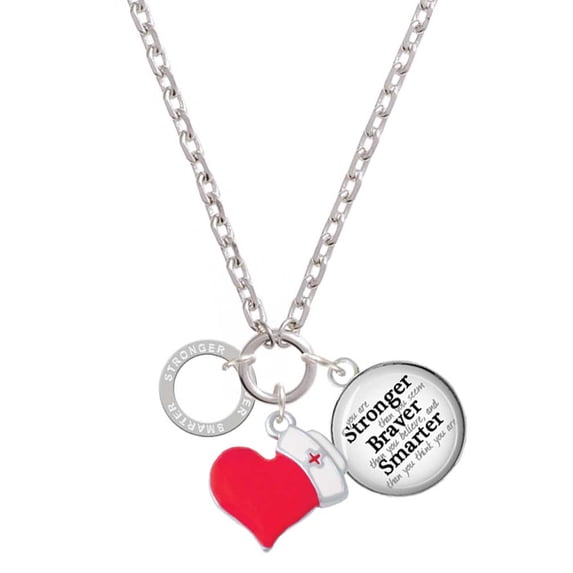 Delight Jewelry Silvertone Stronger Braver Smarter Infinity Ring - Red Heart Nurse Strong Zoe Necklace