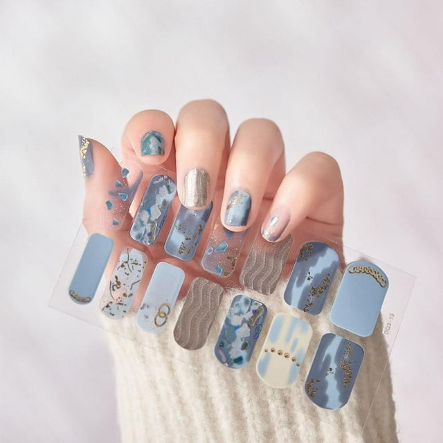 liraijei Semi Cured Gel Nail Polish Strips Glitter Full Nail Wraps Nail Polish Stickers-U R1T1