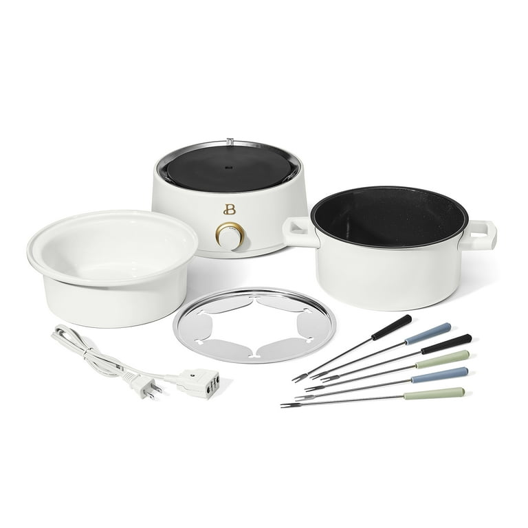 Beautiful 3 Qt Electric Fondue Set with Bonus 2 qt Ceramic Pot, White Icing  by Drew Barrymore 