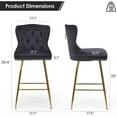 thumbnail image 3 of Bar Stools Set of 4, Velvet Counter Height Bar Stools with Metal Legs, Button Tufted and Nailheads Trim, Wing-Back Bar Chairs for Kitchen Island Dining Room Pub, 3 of 7