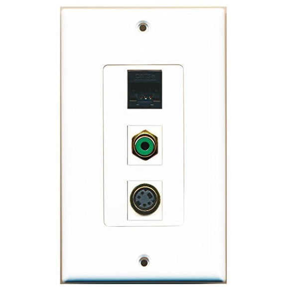 RiteAV - 1 Port RCA Green and 1 Port S-Video and 1 Port Cat5e Ethernet Black Decorative Wall Plate Decorative