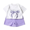 thumbnail image 2 of SGFCWSX Boys Girls 2 Piece Outfits Graphic Short Sleeve T-Shirt and Gingham Plaid Shorts Summer Casual Clothes Set for Kids Purple Size 2T, 2 of 7
