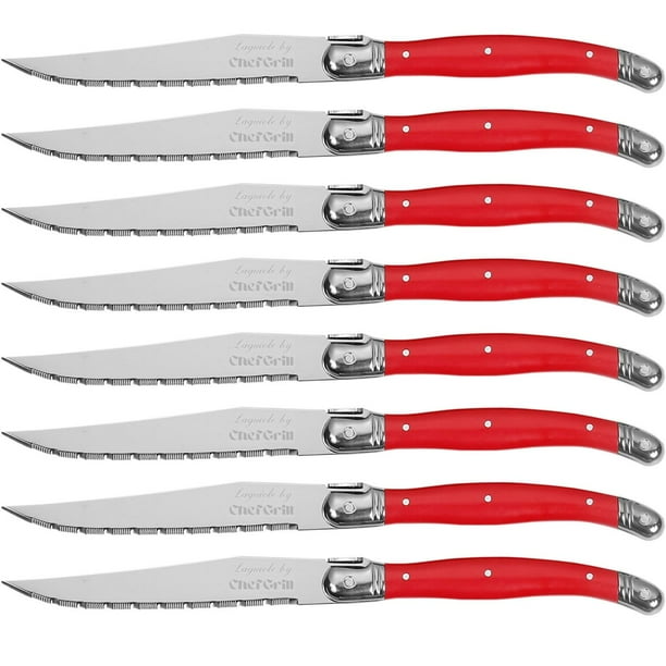Cuchillo de Acero Laguiole LaguioleRed 8 pza 23 cm Carmesí Acero Inoxidable Cuchillo para carne.
