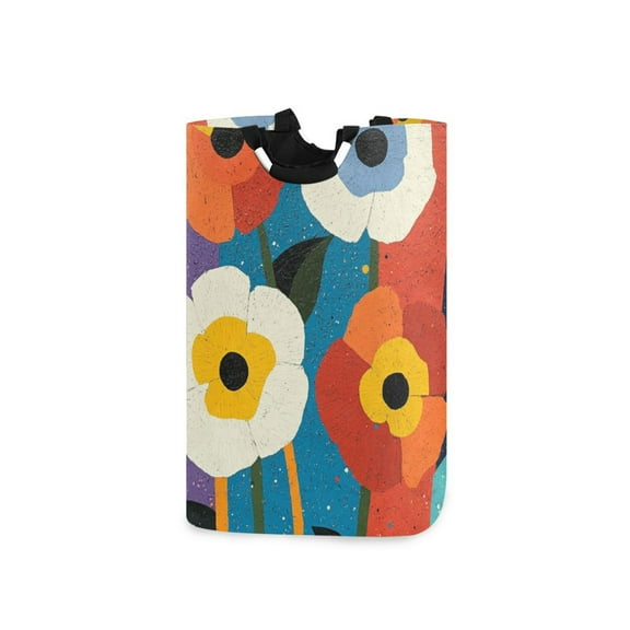 Flower Quilt Pattern Laundry Basket with Handles 50L Collapsible Laundry Hamper for Bathroom Bedroom Laundry Room