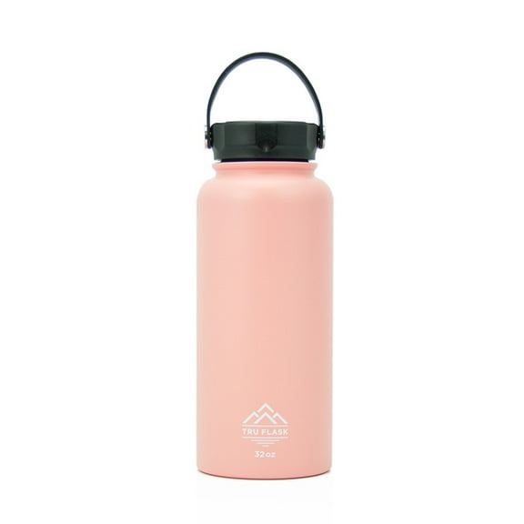 TRU FLASK Stainless Steel Water Bottle – Double Walled and Wide Mouth – Vacuum Insulated - Interchangeable Lids (Sold Separately) – Eco Friendly, BPA Free - 32 OZ