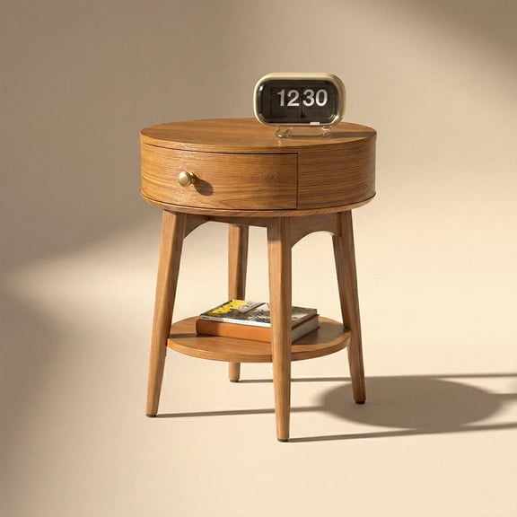 mopio Retrovie Mid-Century Modern 18" Round Nightstand, Walnut Bed Side Table for Bedroom or Living Room
