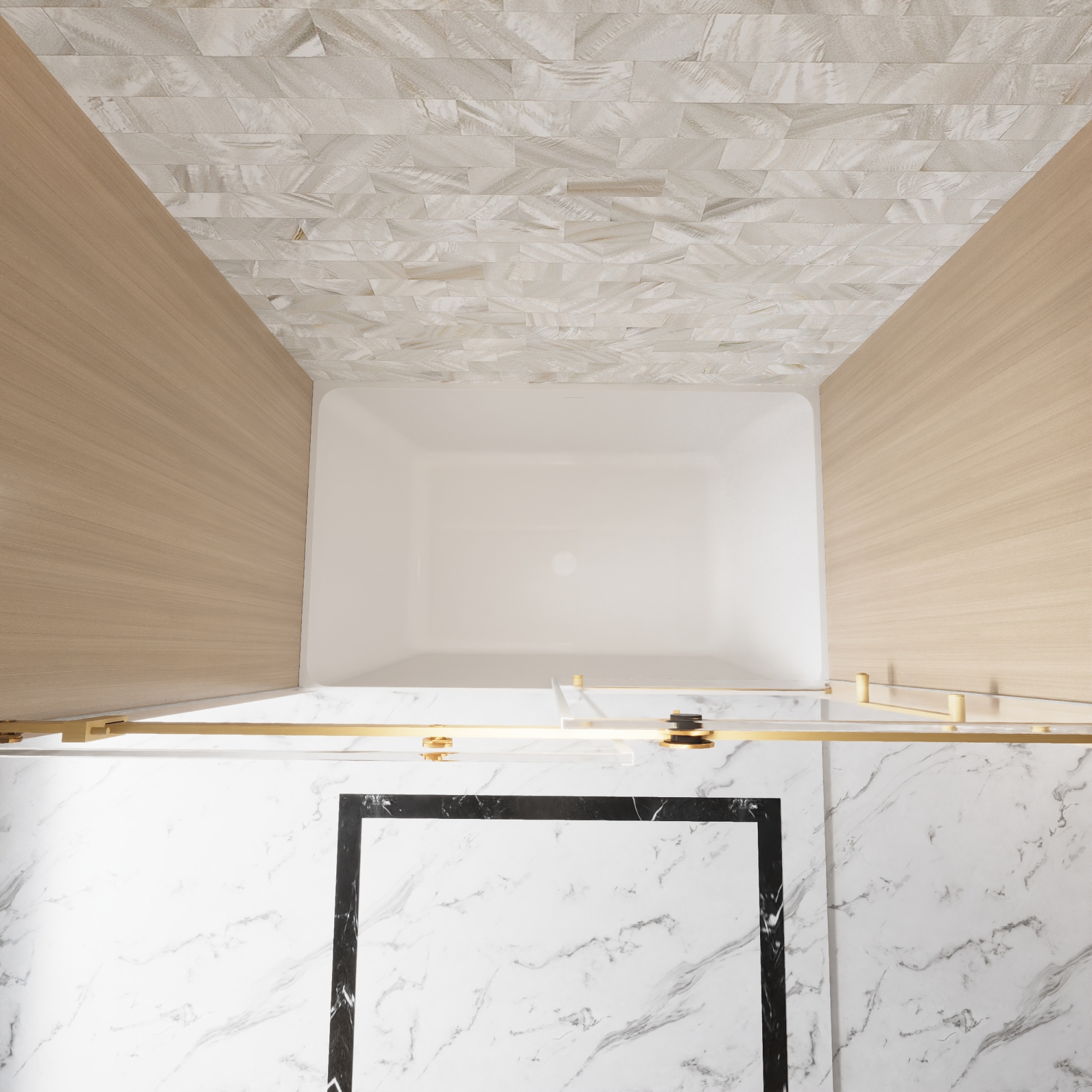 Leumius 56-60"W x 60" H Frameless Single Sliding Shower Door, 1/4\" Clear Tempered Glass, Stainless Steel Handle Square Tube Track Shower Door,Brushed Gold