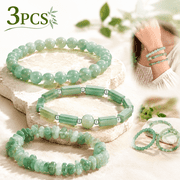Green Jade Stone Bangle，3Pcs Green Aventurine Jade Bracelet Set for Women - 8mm Stretch Beaded Bracelet, Healing Crystal Jewelry, Adjustable Relaxation Gemstone Gift for Mom, Wife