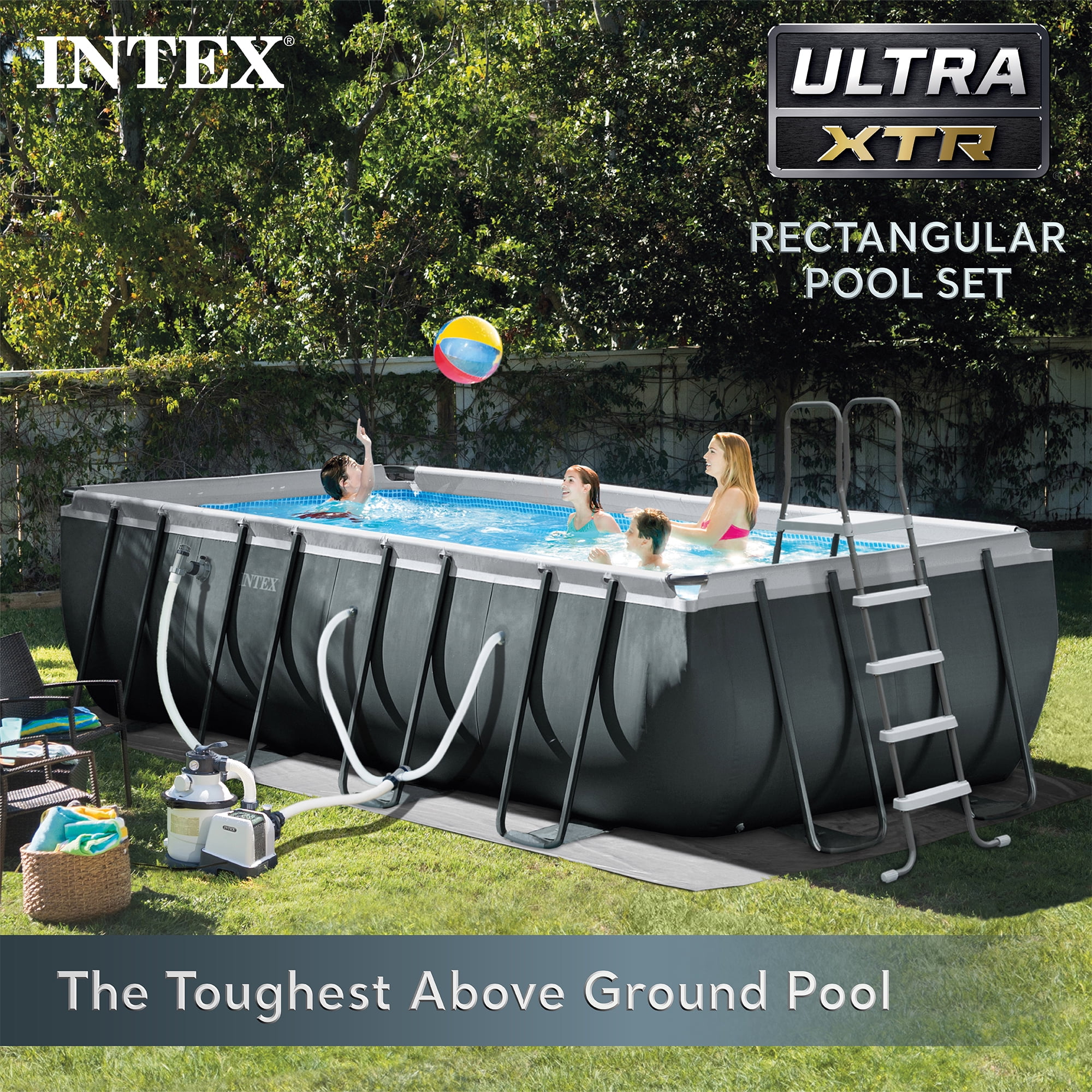 Intex Ultra 18ft XTR Rectangular Steel Frame Swimming Pool Set w/ Sand  Filter, Ground Ladder \u0026 Cover - Walmart.com, image size:2000x2000