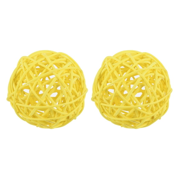 Uxcell 2 Pcs Wicker Rattan Balls 3 Inch Rattan Decorative Balls Vase Fillers for Wedding Party Yellow