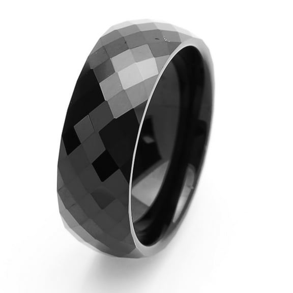 Free Engraving Men Women Personalized Inside Engraving Tungsten Carbide Wedding Band Ring 8mm Domed Faceted Black Ring
