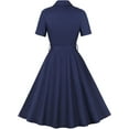 thumbnail image 2 of HLSOHJP Women's Retro Button Down Shirt Dress Short Sleeve Turn Down Collar Buckle Belted Swing Vintage Dance Midi Dress, 2 of 7