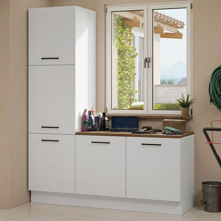 Madesa Garage Storage Cabinet Set with 5 Doors Modular Wall and Base Unit - White