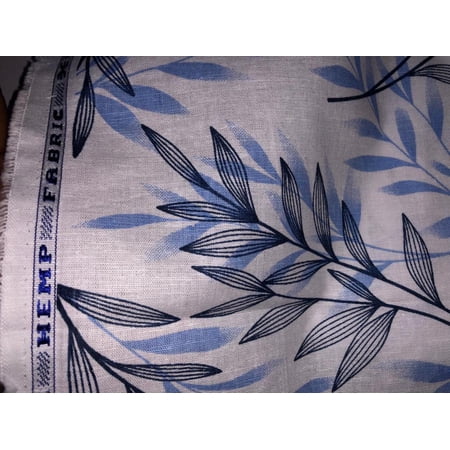 COTTON HEMP PRINT BLUE BLACK LEAVES [15724]
