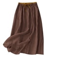 thumbnail image 2 of Junboys Women's Cotton Linen Midi Skirt - Elastic Waist Flowy Skirts for Women, Breathable Summer Skirt for Daily Wear & Travel,Coffee 2XL, 2 of 4