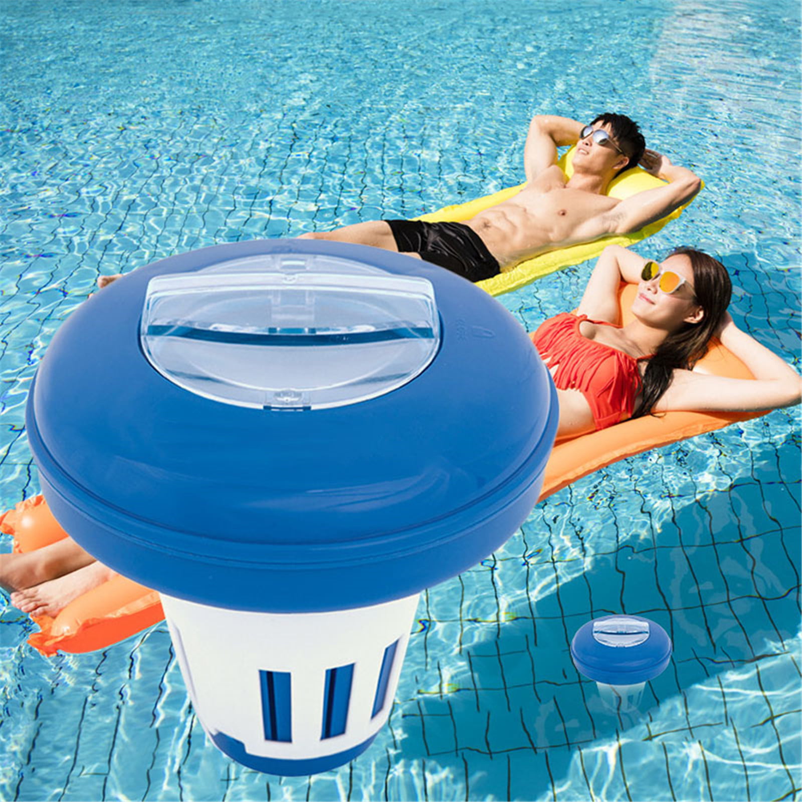 LtrottedJ 5 inch Deluxe Large Blue and White Floating Swimming Pool， Chlorine Dispenser 