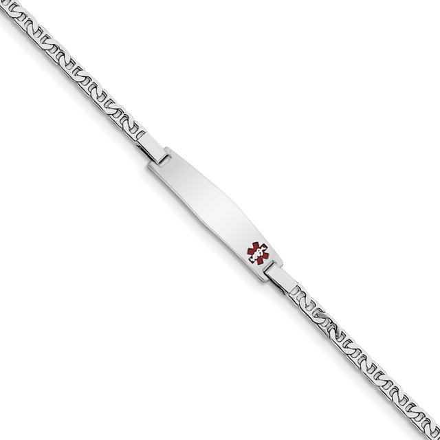 Sterling Silver Rhod-plated Children's Medical ID Bracelet w/Anchor 6 Inch "Bracelets